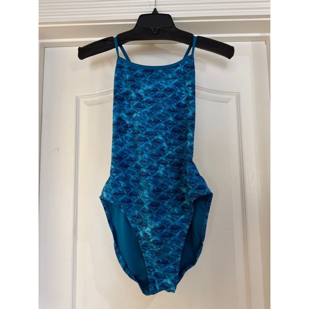 TYR Oceanid Durafast Elite Trinityfit 1 Piece Swimsuit Light Blue Aqua 38 XL NWT - Picture 2 of 12